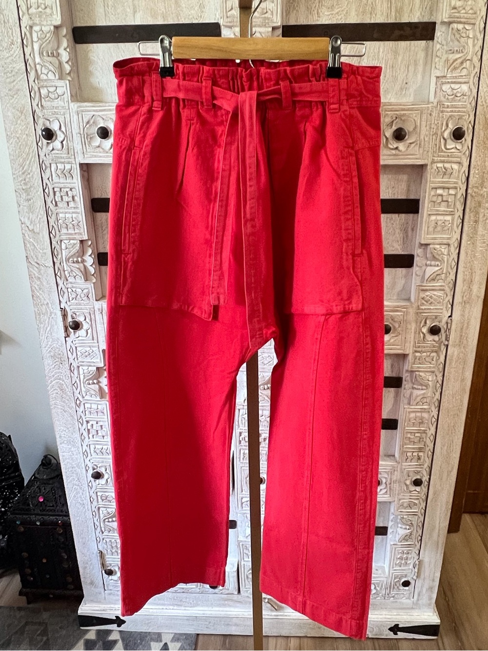 Free People Red Men's Cargo Tie-Waist Wide-Leg Pants